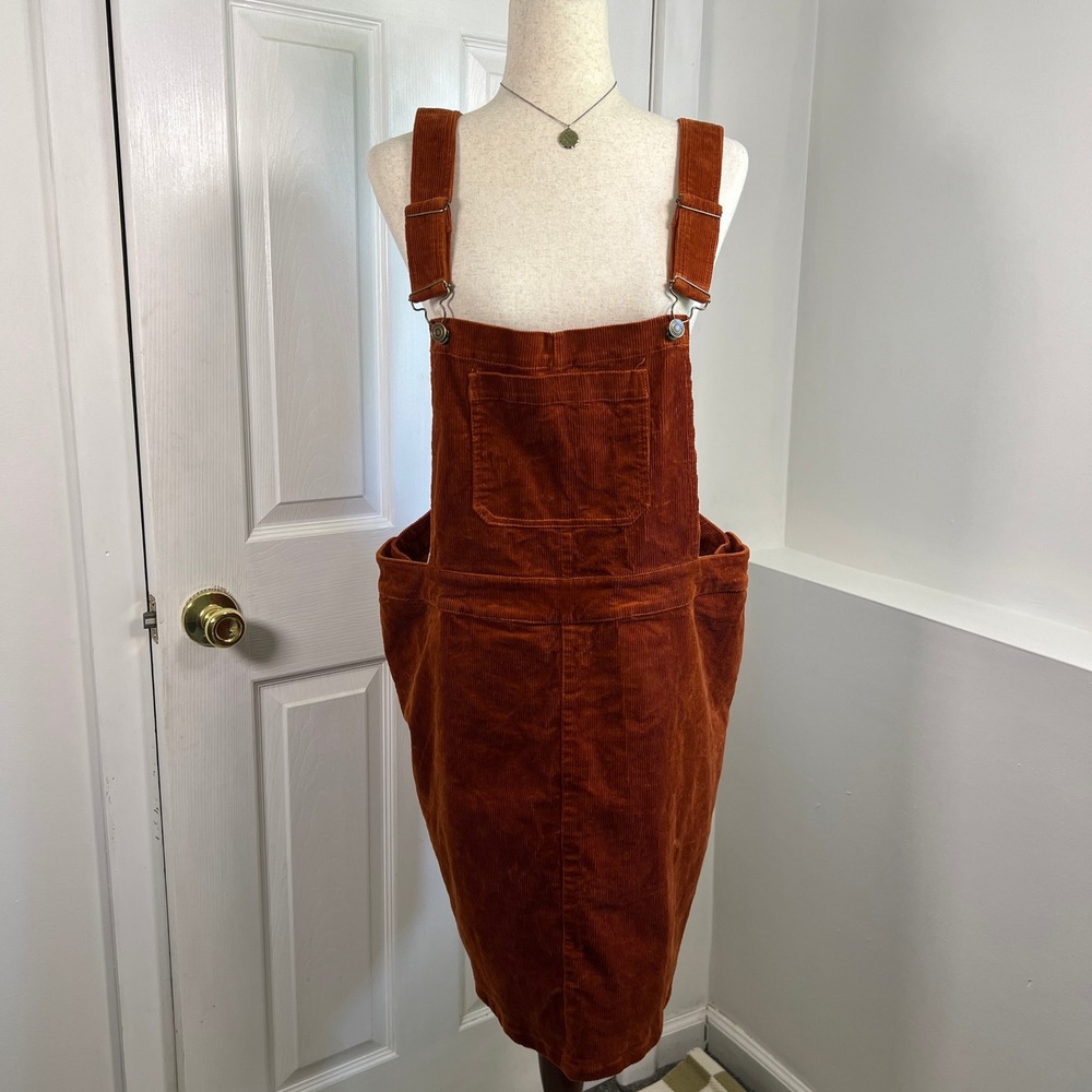ModCloth Womens 1X Rust Corduroy Overall Dress Pinafore Midi Cottagecore